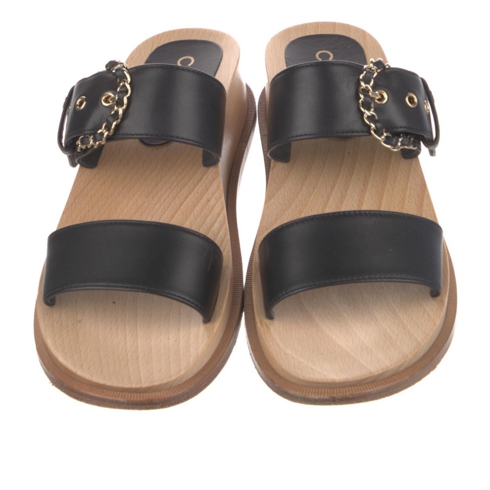 CHANEL Black Leather Sandals